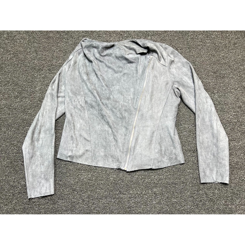Blank NYC Moto Jacket Women's Large Gray Faux Suede Asymmetrical Drape Zip Front